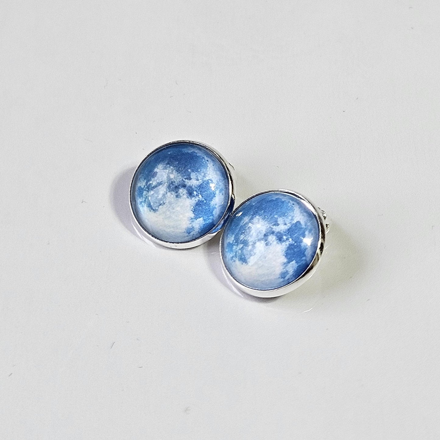 Realistic Full Moon Clip On Earrings, Silver Hinged Back Studs, Comfortable Firm Fit No Pierce Jewelry, Celestial Lunar Gift for Space Lover