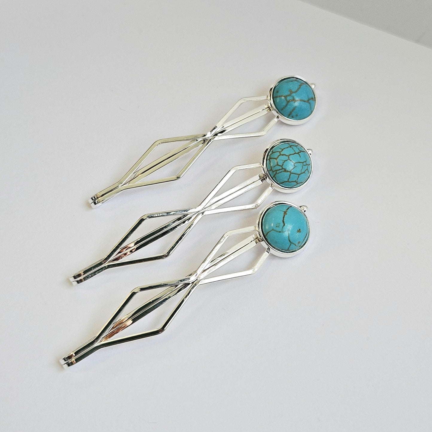 Decorative bobby pins Hair Slides: Colorful Cabochon Bobby Pins, Silver Tone (Set of 3)