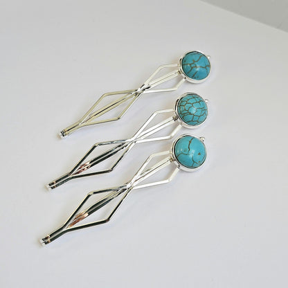 Decorative bobby pins Hair Slides: Colorful Cabochon Bobby Pins, Silver Tone (Set of 3)