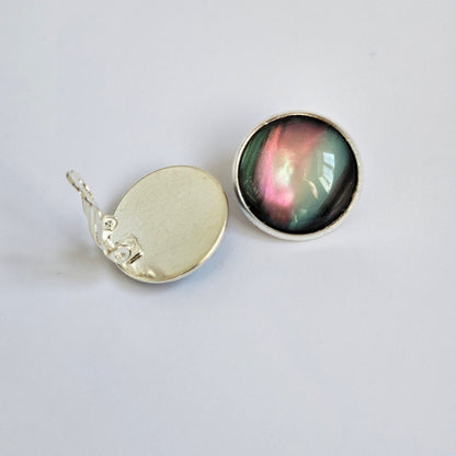 Black Aurora Clip-On Earrings | Handmade 16mm Cabochon | Non-Pierced Statement Earrings | Silver Tone