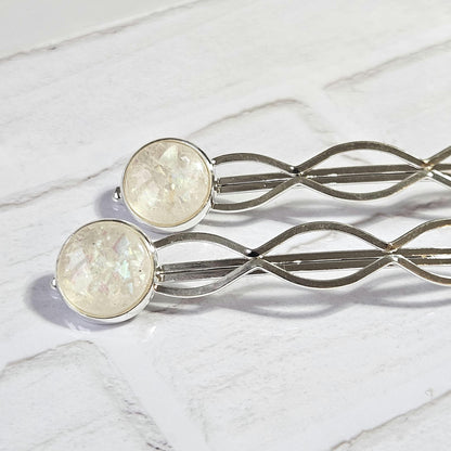 Decorative Bobby Pins for Women | Statement Hair Slides Silver Tone (Set of 2)