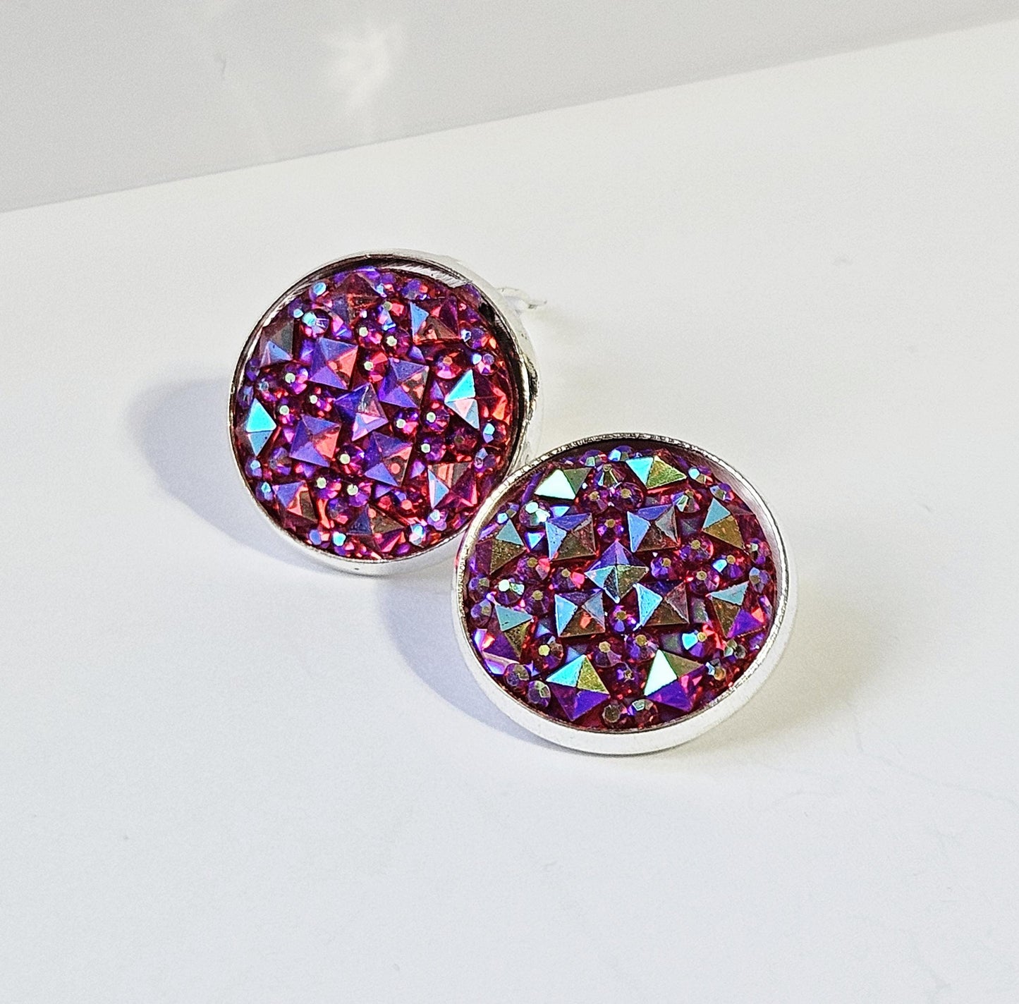 Sparkly Clip-On Earrings | Handmade Silver Cabochon | Non-Pierced | Available in 6 Colours