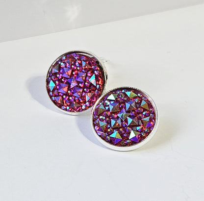 Sparkly Clip-On Earrings | Handmade Silver Cabochon | Non-Pierced | Available in 6 Colours