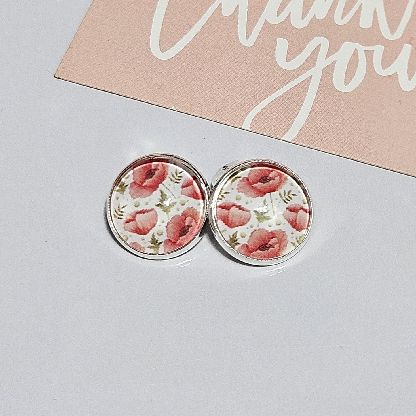 Red Poppy Clip-On Earrings – 16mm Cabochon | Non-Pierced | Hypoallergenic