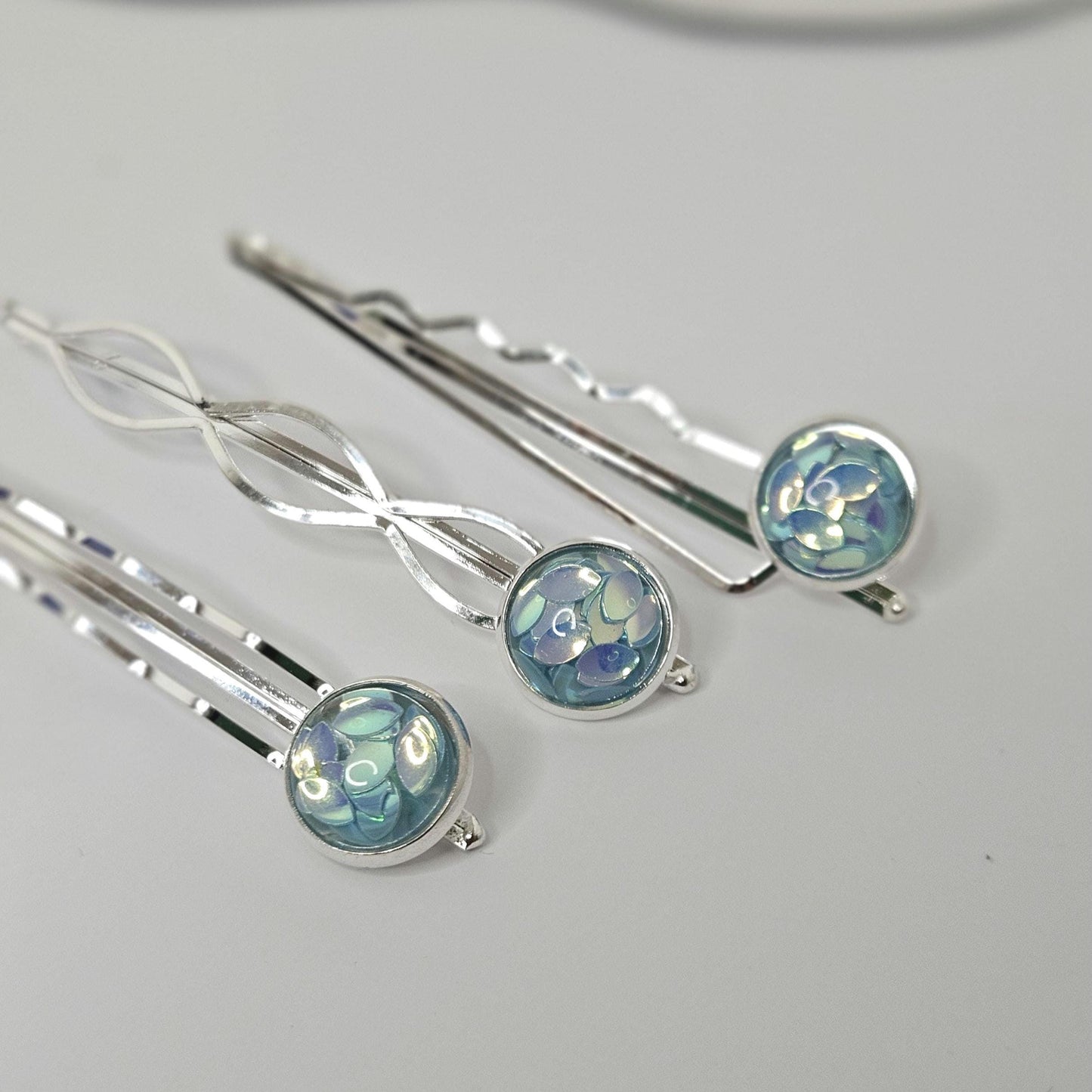 Iridescent Cabochon Bobby Pins: Silver Hair Slides for Thick Hair, set of 3