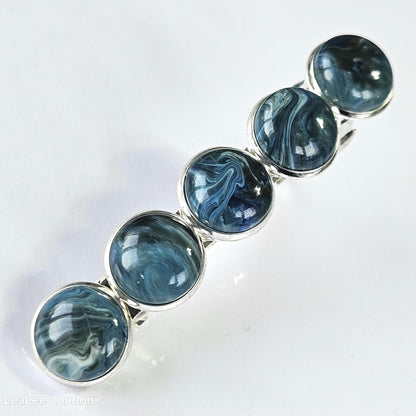 Marble Resin Hair Clip & Earring Set | Blue Green Cabochon | French Barrette | Clip-On Earrings | Handmade Silver Jewellery