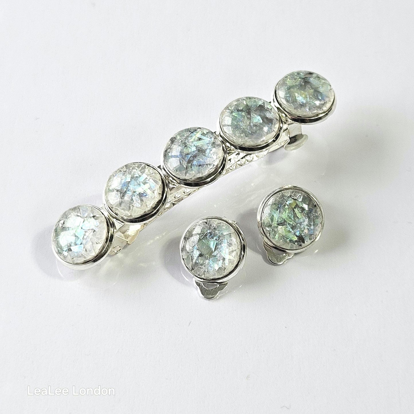 Iridescent Grey Marble Resin Hair Clip & Clip-on Earring Set