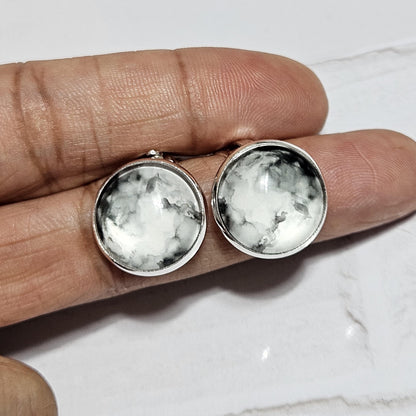 Smoke Design Clip-On Earrings – 16mm Cabochon | Non-Pierced | Hypoallergenic