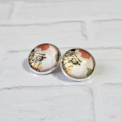 Neutral Abstract Clip-On Earrings – Green, Beige & Terracotta | Non-Pierced