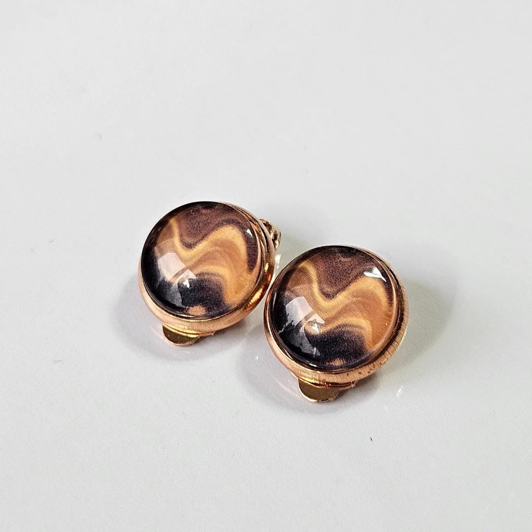 Brown Boho Clip-On Earrings – 12mm Cabochon | Non-Pierced | Handmade UK
