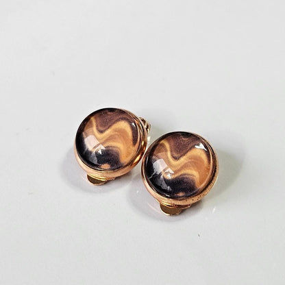 Brown Boho Clip-On Earrings – 12mm Cabochon | Non-Pierced | Handmade UK