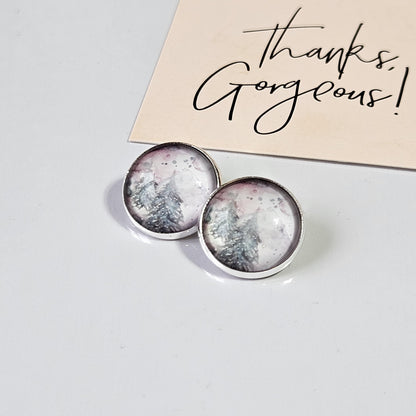 Pine Tree Watercolour Clip-On Earrings – 16mm Cabochon | Non-Pierced | Hypoallergenic