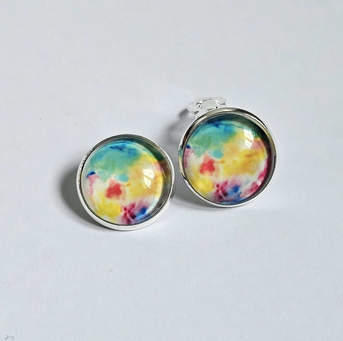 Colourful Clip On Earrings, Non Pierced Ears, Handmade Round Stud Clip-ons, Lightweight Statement Jewellery