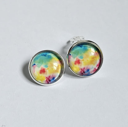 Colourful Clip On Earrings, Non Pierced Ears, Handmade Round Stud Clip-ons, Lightweight Statement Jewellery