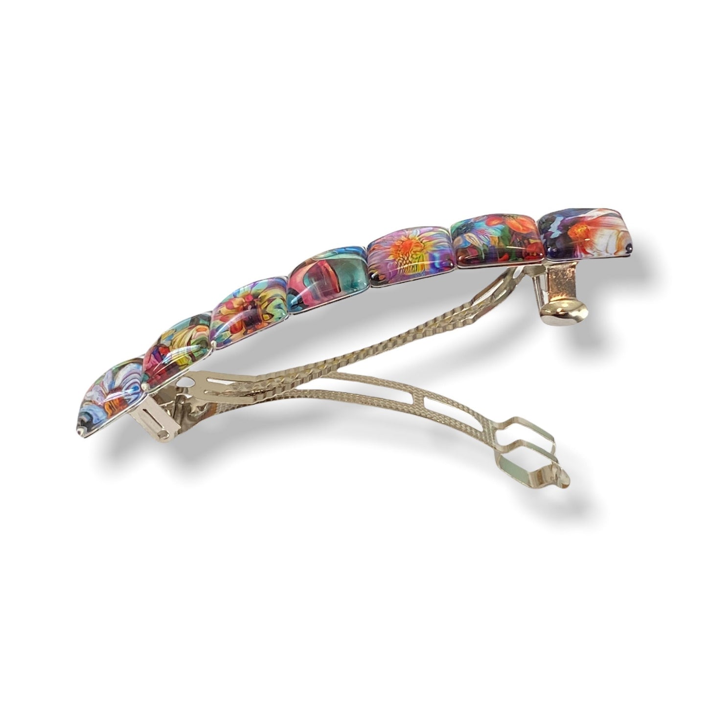 Oil Painted Flower Hair Barrette: Secure French Clip