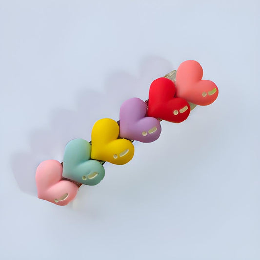Pastel Heart Barrette Hair Clip – 9cm | Colourful | Non-Pierced
