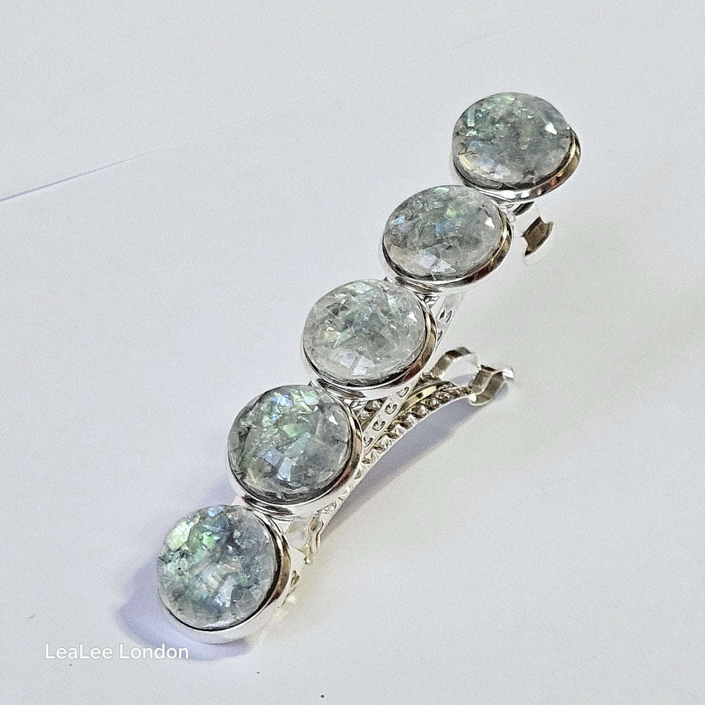 Iridescent Grey Marble Resin Hair Clip & Clip-on Earring Set