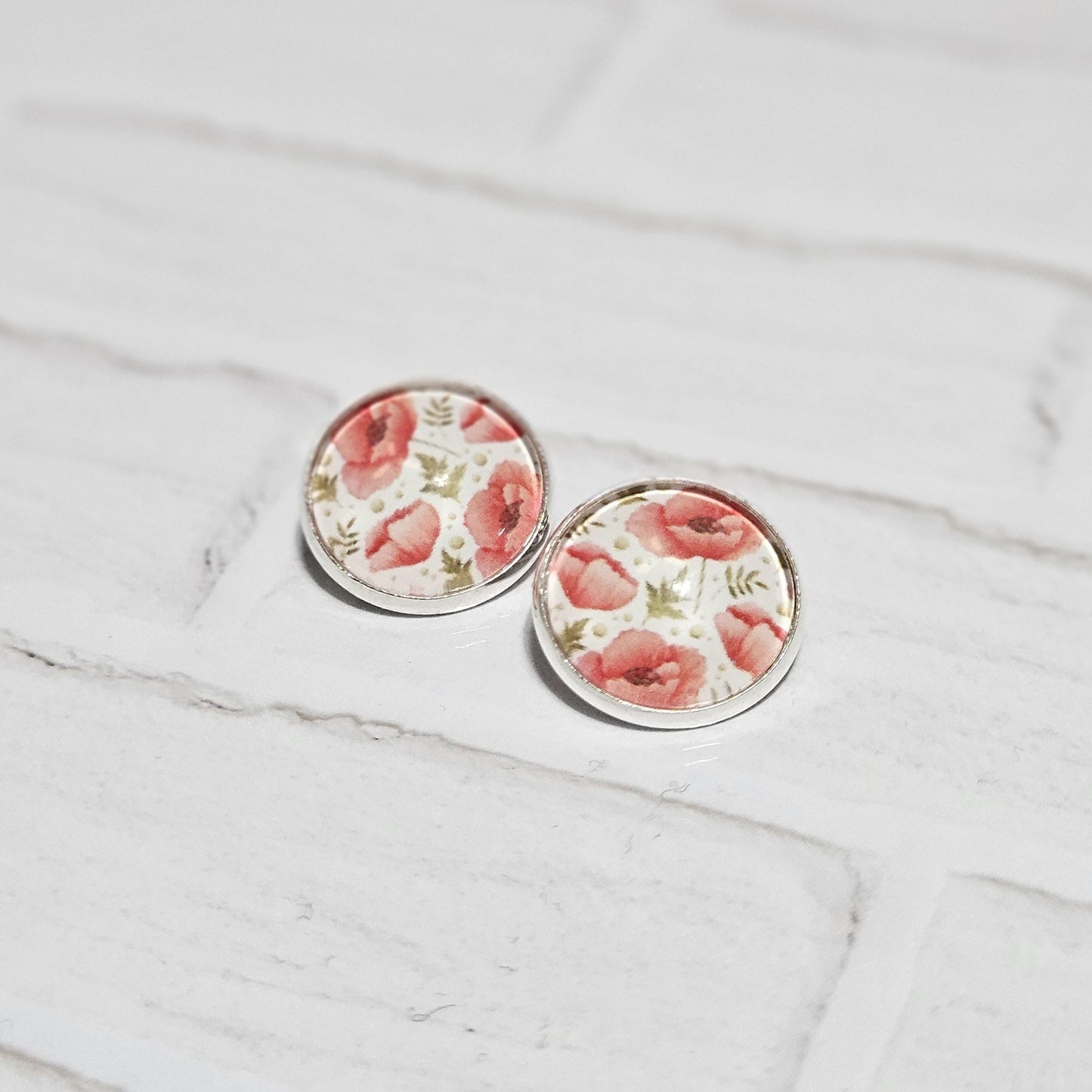 Red Poppy Clip-On Earrings – 16mm Cabochon | Non-Pierced | Hypoallergenic