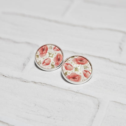 Red Poppy Clip-On Earrings – 16mm Cabochon | Non-Pierced | Hypoallergenic