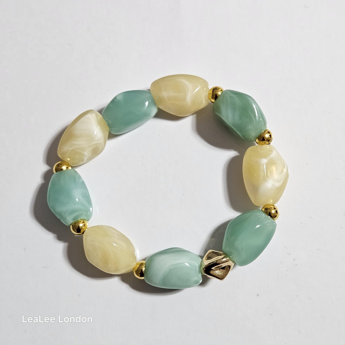 Boho Green Elastic Beaded Bracelet, Chunky Stacking Jewellery for women