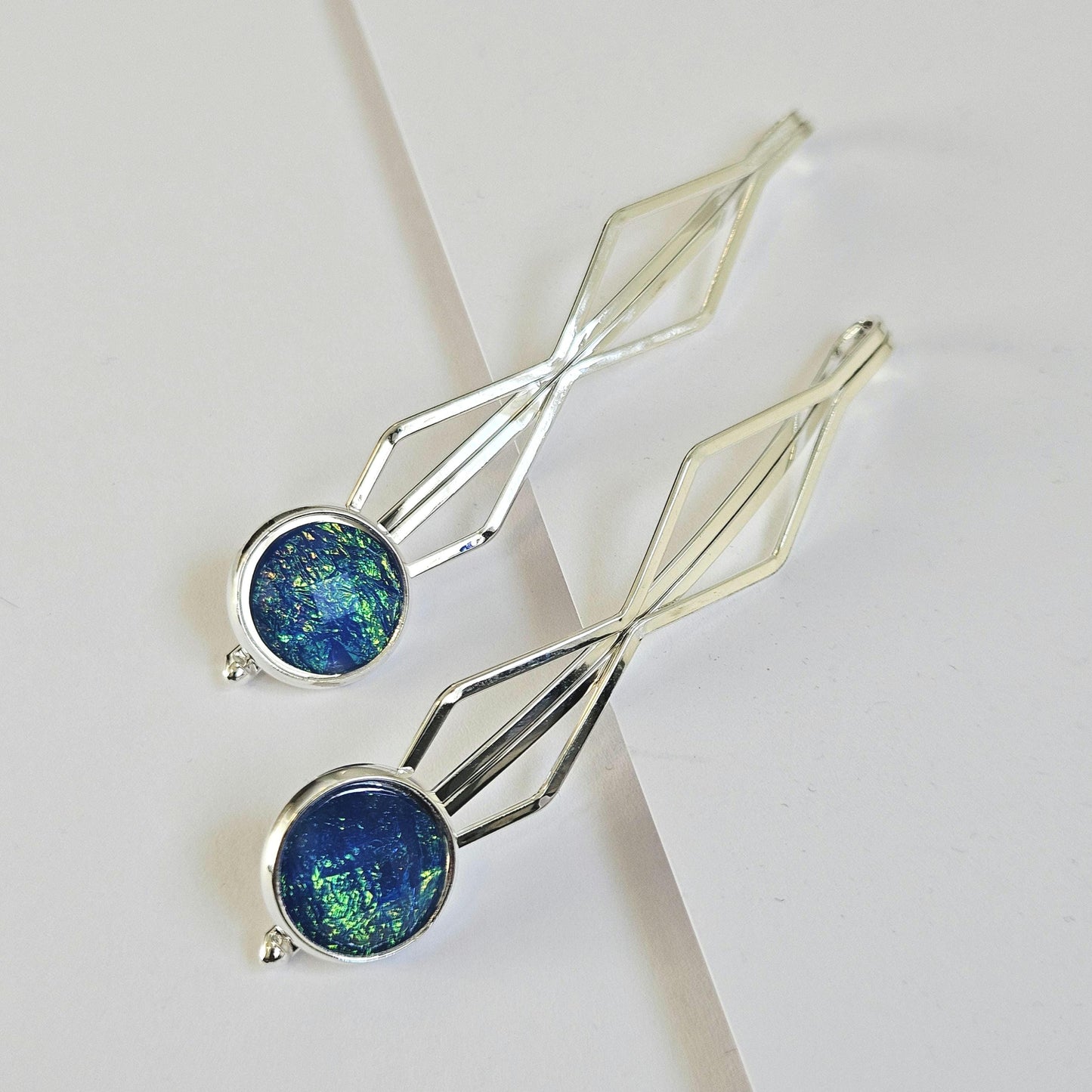 Decorative bobby pins Hair Slides: Colorful Cabochon Bobby Pins, Silver Tone (Set of 3)