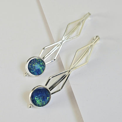 Decorative bobby pins Hair Slides: Colorful Cabochon Bobby Pins, Silver Tone (Set of 3)