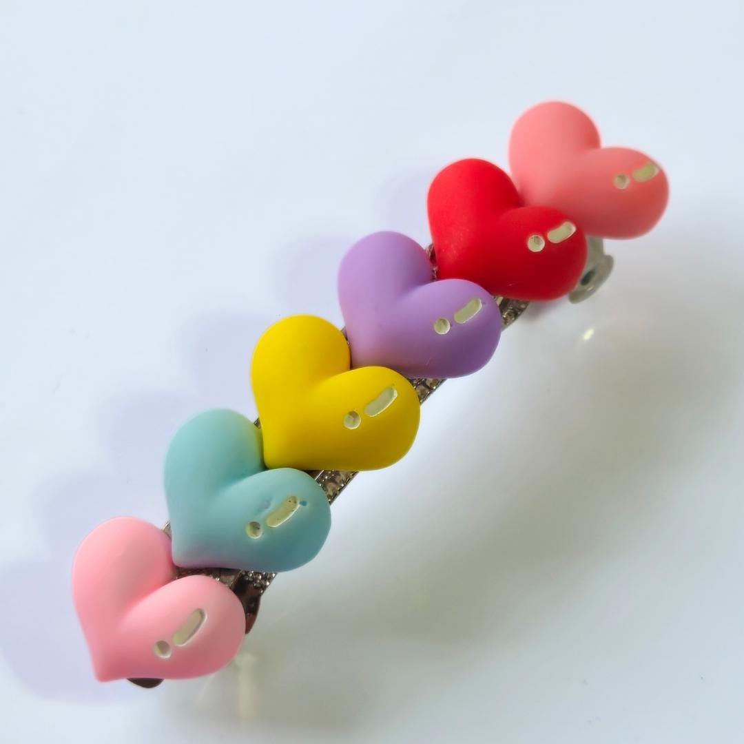 Pastel Heart Barrette Hair Clip – 9cm | Colourful | Non-Pierced