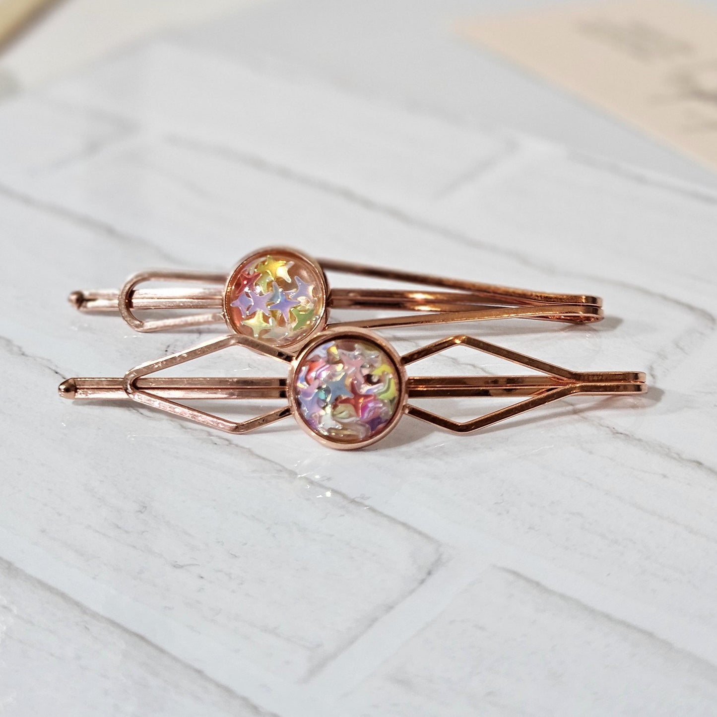 Set of 2 Bobby Pins, Geometric Hair Clip, Handmade Cabochon Hair Pin, Minimal Hair