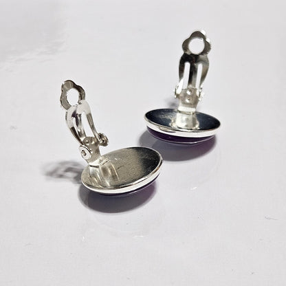 Blue Floral Clip-On Earrings | Silver Tone Cabochon, Non-Pierced