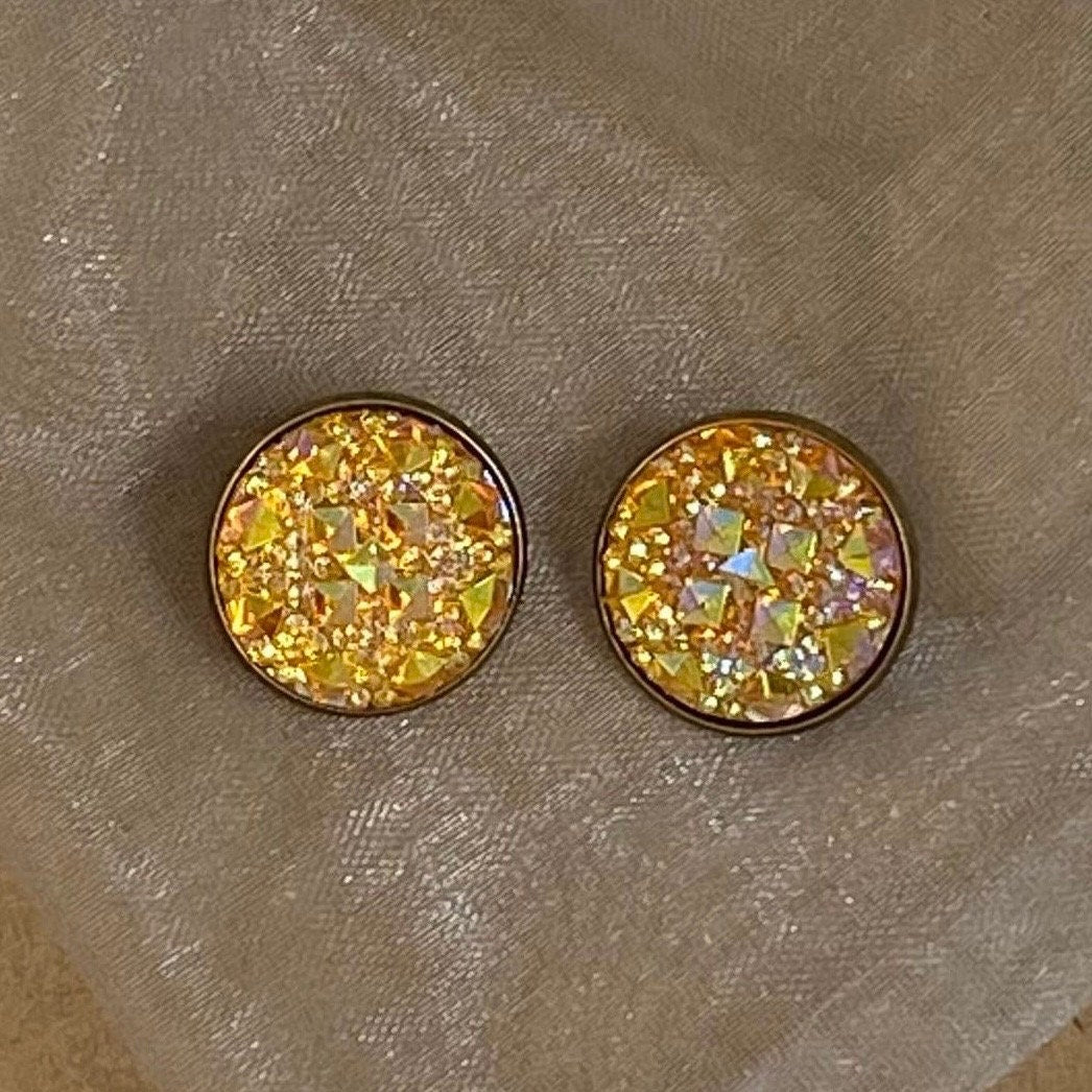 Round Rhinestone Clip-On Earrings