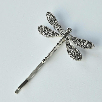 Dragonfly Bobby Pins: Antique Silver Hair Slides, Secure Hold