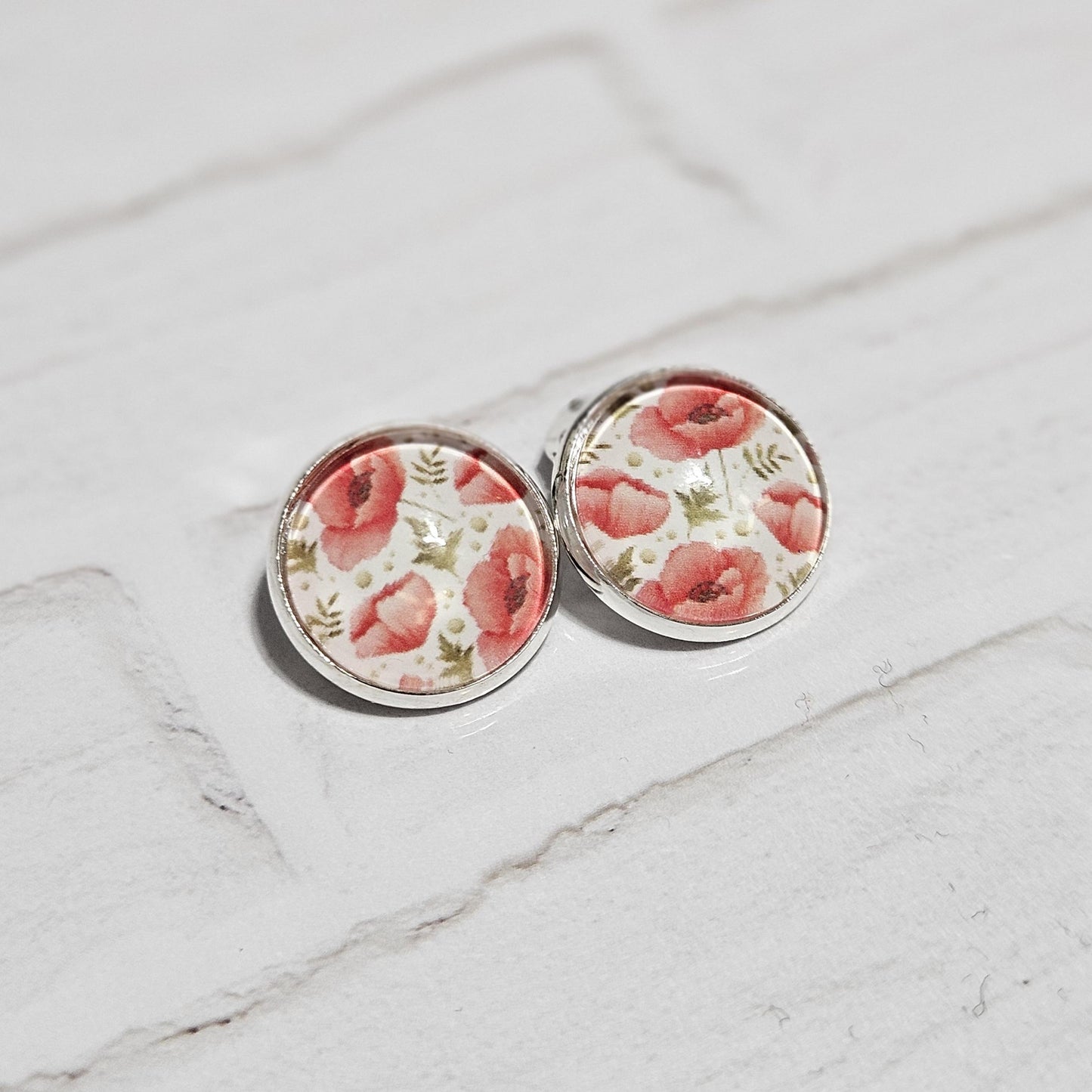 Red Poppy Clip-On Earrings – 16mm Cabochon | Non-Pierced | Hypoallergenic