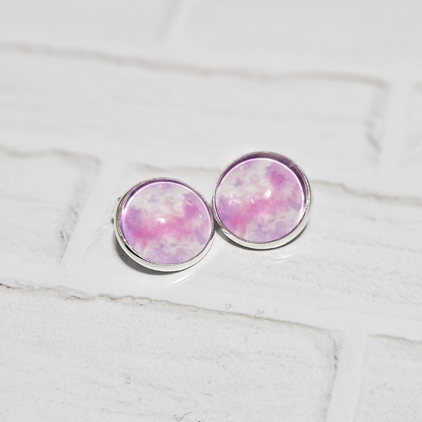 Purple & Pink Watercolour Clip-On Earrings | Silver Tone | No Piercing Needed