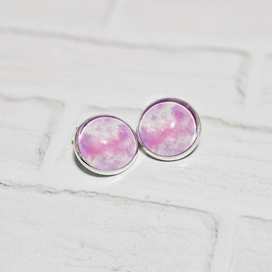 Purple & Pink Watercolour Clip-On Earrings | Silver Tone | No Piercing Needed