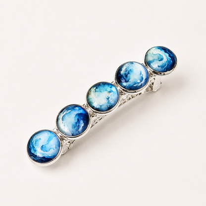 Blue Watercolor Cabochon French Barrette: Silver Hair Clip