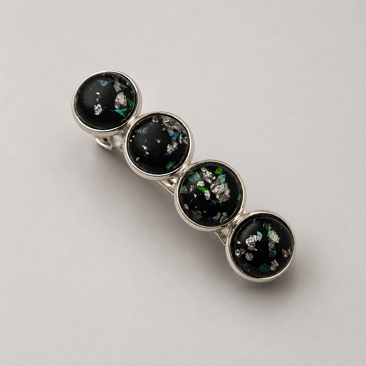 Iridescent Silver Cabochon French Barrette | Fine Hair Clip | Small & Medium
