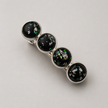 Iridescent Silver Cabochon French Barrette | Fine Hair Clip | Small & Medium