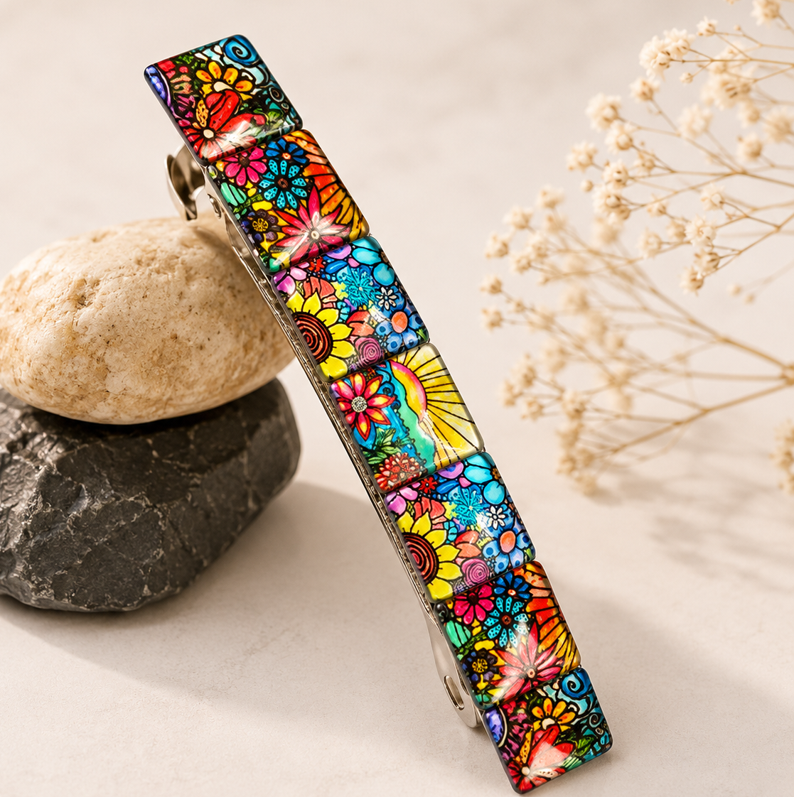 Floral French Barrette for Thick Hair, Handmade Hair Clip