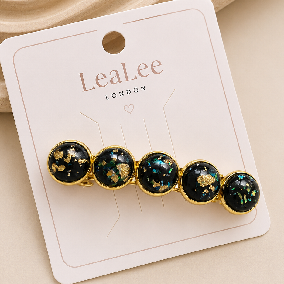 Iridescent Cabochon French Barrette | Gold Tone Hair Clip | Small & Medium