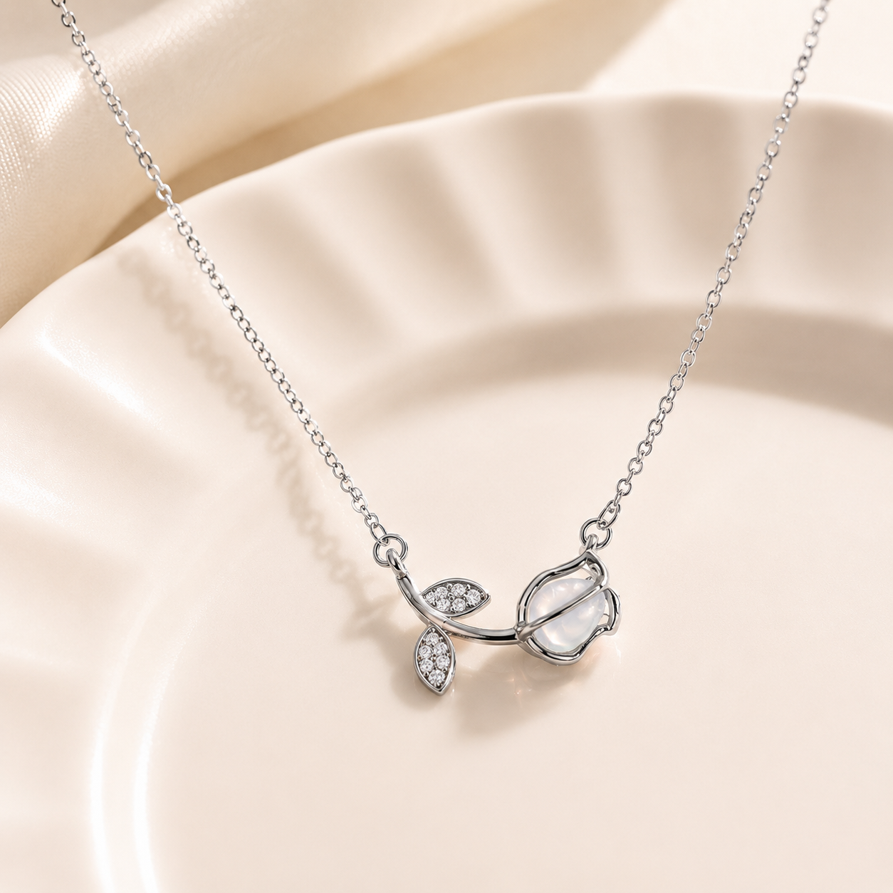 Silver tulip Necklace |  Stainless Steel and Copper Chain