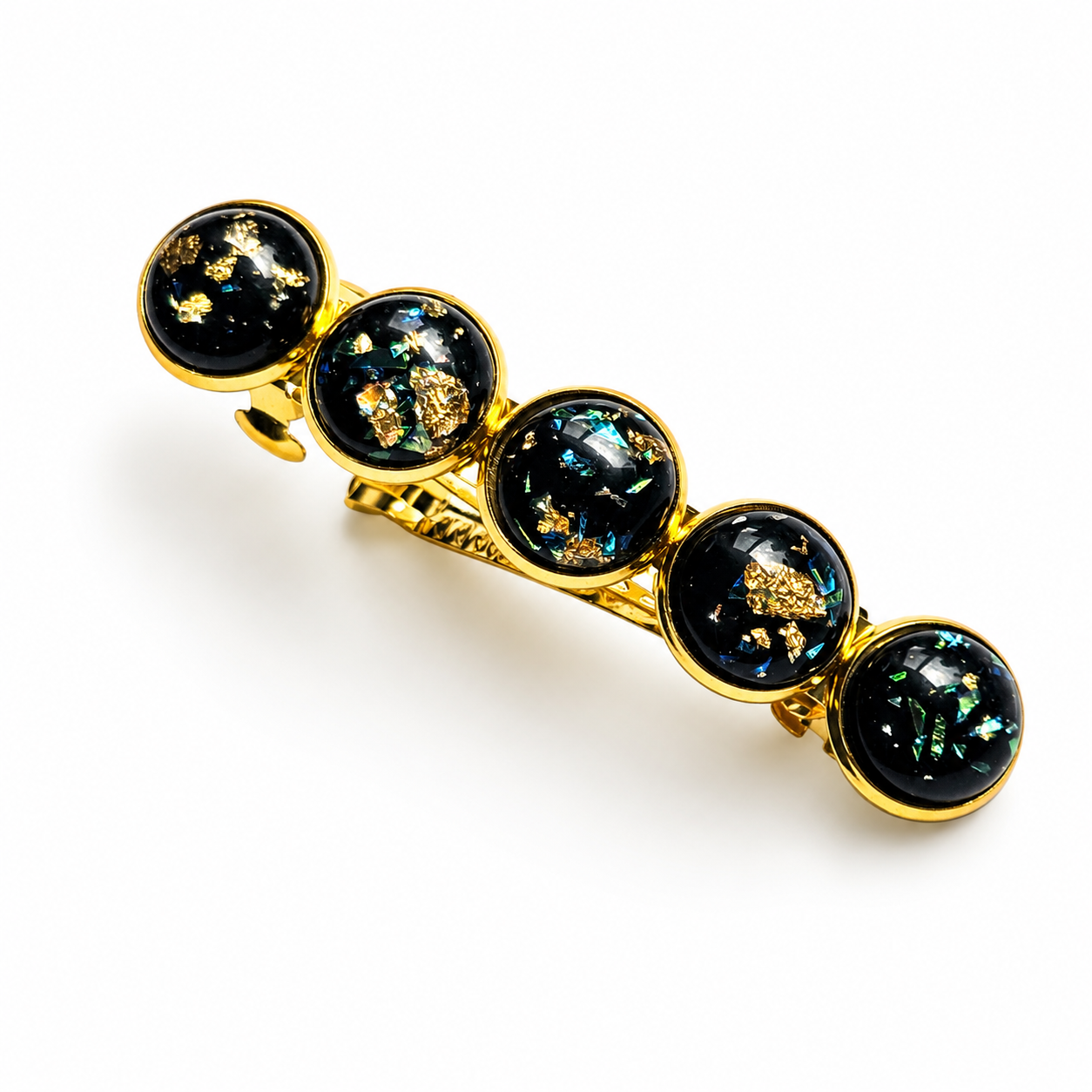 Iridescent Cabochon French Barrette | Gold Tone Hair Clip | Small & Medium