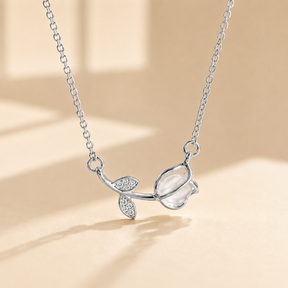 Silver tulip Necklace |  Stainless Steel and Copper Chain