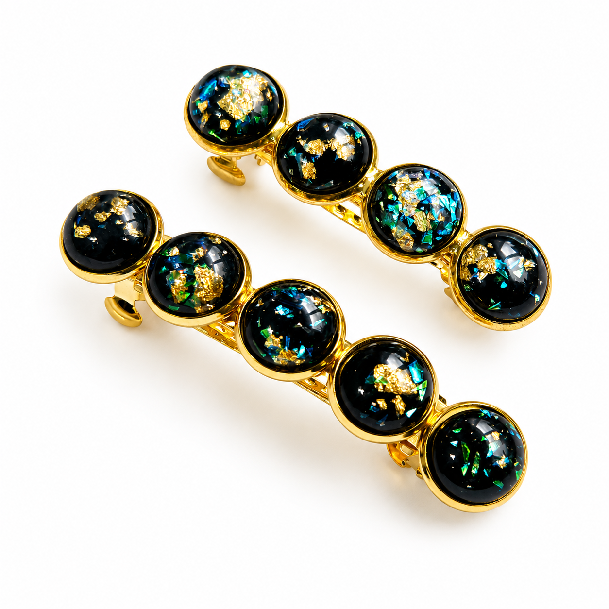 Iridescent Cabochon French Barrette | Gold Tone Hair Clip | Small & Medium