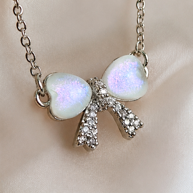 Silver bow Necklace | Stainless Steel and Copper Chain