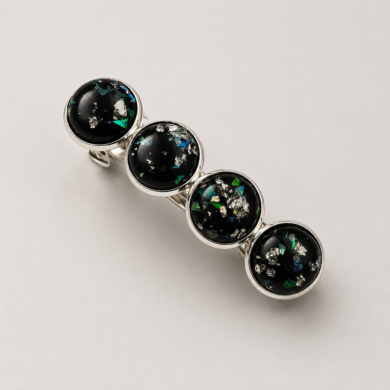 Iridescent Silver Cabochon French Barrette | Fine Hair Clip | Small & Medium