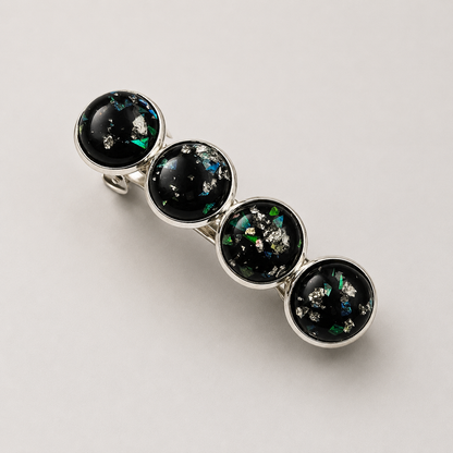 Iridescent Silver Cabochon French Barrette | Fine Hair Clip | Small & Medium