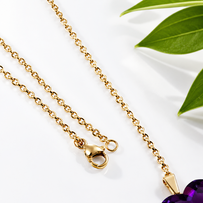 Gold Glass Heart Necklace | Blue, Green or Purple | Stainless Steel Chain