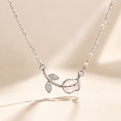 Silver tulip Necklace |  Stainless Steel and Copper Chain