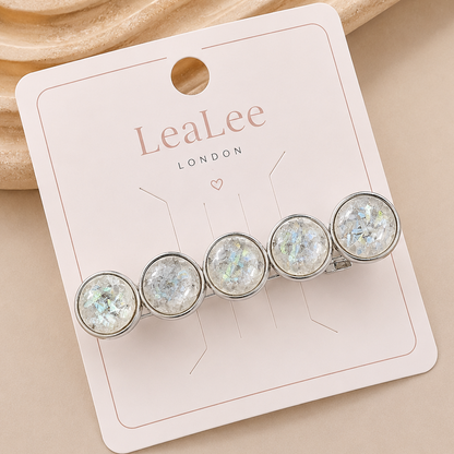 Iridescent Grey Marble Resin French Barrette: Silver Hair Clip