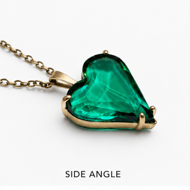 Gold Glass Heart Necklace | Blue, Green or Purple | Stainless Steel Chain